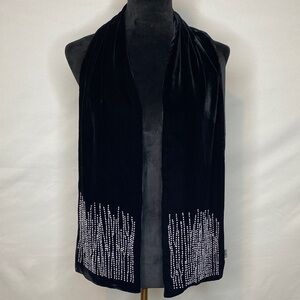 V. FRAAS Silk Velvet Beaded Embroidery Evening Scarf Art Deco Glam 58”X 8”